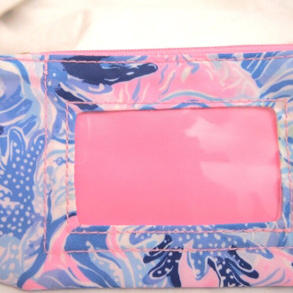 Lilly Pulitzer Pink Gold & Blue Zip Card Case Keychain Coin Pouch, ID Holder - Picture 5 of 8